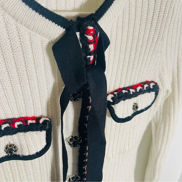 Self-Portrait Lurex Knit Dress Ivory Black Red Preppy Career Modest Trendy - Picture 3 of 15